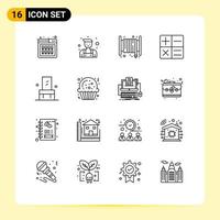 Set of 16 Modern UI Icons Symbols Signs for seat furniture alarm chair calculator Editable Vector Design Elements