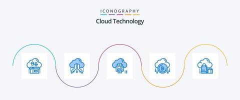 Cloud Technology Blue 5 Icon Pack Including bit. cloud. network. device. print vector