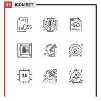 Group of 9 Outlines Signs and Symbols for website layout money grid computing Editable Vector Design Elements