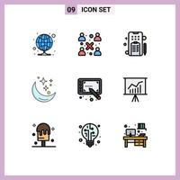 Set of 9 Modern UI Icons Symbols Signs for stylus space marketing weather night Editable Vector Design Elements