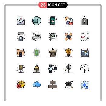 conjunto de pictogramas de 25 colores planos de línea rellena simple de elementos de diseño de vector editables de aplicación móvil de juego de estructura lógica cuadrada