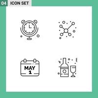 Modern Set of 4 Filledline Flat Colors Pictograph of clock day internet of things science alcohol Editable Vector Design Elements