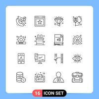 Group of 16 Outlines Signs and Symbols for security world filter health cancer Editable Vector Design Elements