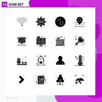 Universal Icon Symbols Group of 16 Modern Solid Glyphs of challenge chart sound map location Editable Vector Design Elements