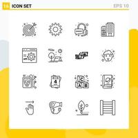 Mobile Interface Outline Set of 16 Pictograms of programming develop support coding service Editable Vector Design Elements