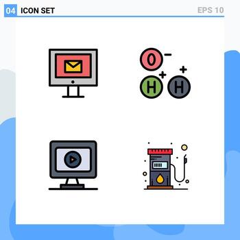 paquete de interfaz de usuario de 4 colores planos básicos de línea rellena de elementos de diseño vectorial editables de gas espacial de servicio de juego de computadora vector