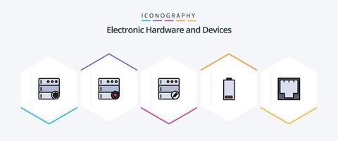 paquete de iconos de 25 dispositivos de línea completa que incluye red. ethernet servidor. conexión. energía vector