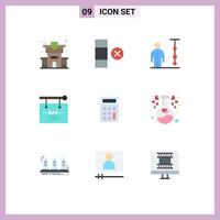 9 Universal Flat Color Signs Symbols of calculate sign corporate administration party birthday Editable Vector Design Elements