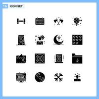 16 Thematic Vector Solid Glyphs and Editable Symbols of warning signal tool floor aim Editable Vector Design Elements