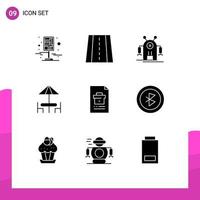 Pack of 9 Modern Solid Glyphs Signs and Symbols for Web Print Media such as corporate table human furniture diner Editable Vector Design Elements