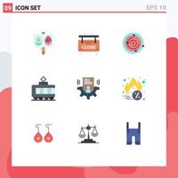 Flat Color Pack of 9 Universal Symbols of card user univers setting tramway Editable Vector Design Elements