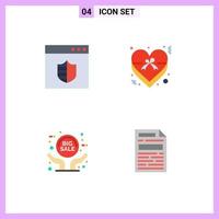 4 User Interface Flat Icon Pack of modern Signs and Symbols of browser grand sale webpage love sign Editable Vector Design Elements