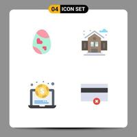 Editable Vector Line Pack of 4 Simple Flat Icons of bird laptop egg life finance Editable Vector Design Elements