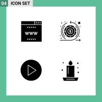 4 User Interface Solid Glyph Pack of modern Signs and Symbols of internet play site return candlelight Editable Vector Design Elements