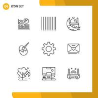 Set of 9 Modern UI Icons Symbols Signs for interface setting moon painting easter Editable Vector Design Elements