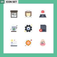 Mobile Interface Flat Color Set of 9 Pictograms of card profile imagination management mocha Editable Vector Design Elements