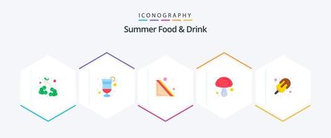 paquete de 25 íconos planos de comida y bebida de verano, incluido el verano. verdura. verano. champiñón. cocinando vector