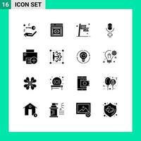 Modern Set of 16 Solid Glyphs and symbols such as gadget computers checkered add microphone Editable Vector Design Elements