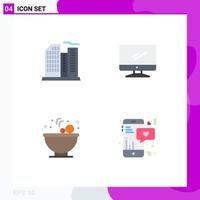 4 User Interface Flat Icon Pack of modern Signs and Symbols of building bowl office device salad Editable Vector Design Elements