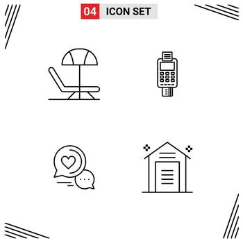 Mobile Interface Line Set of 4 Pictograms of beach payment machine check message Editable Vector Design Elements