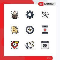 Mobile Interface Filledline Flat Color Set of 9 Pictograms of favorite award camping party pizza Editable Vector Design Elements