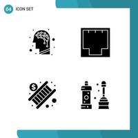 Pack of 4 Modern Solid Glyphs Signs and Symbols for Web Print Media such as artificial economy connection network stair Editable Vector Design Elements