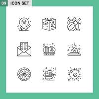 Group of 9 Outlines Signs and Symbols for heat chemical spa tank oil Editable Vector Design Elements