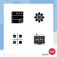 Solid Glyph Pack of 4 Universal Symbols of database priorities atom laboratory production Editable Vector Design Elements