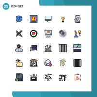 Pack of 25 Modern Filled line Flat Colors Signs and Symbols for Web Print Media such as code trophy computer prize cup Editable Vector Design Elements