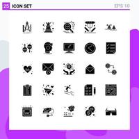 Pack of 25 Modern Solid Glyphs Signs and Symbols for Web Print Media such as drink breakfast rock security research Editable Vector Design Elements