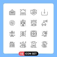 Group of 16 Outlines Signs and Symbols for url link day ui download Editable Vector Design Elements