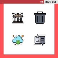 Mobile Interface Filledline Flat Color Set of 4 Pictograms of bank comment finance computing message Editable Vector Design Elements