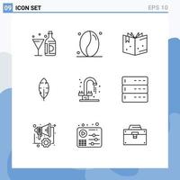 9 Universal Outlines Set for Web and Mobile Applications sink faucet book bathroom ink Editable Vector Design Elements
