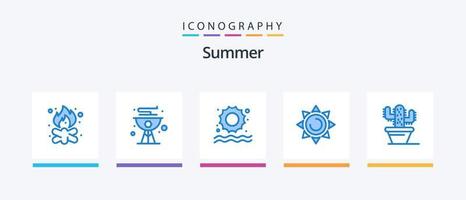 paquete de iconos de verano azul 5 que incluye la naturaleza. sol. parrilla. brillando nadar. diseño de iconos creativos vector