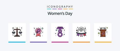 la línea del día de la mujer llenó el paquete de 5 iconos, incluido el discurso. mujeres islámicas. símbolo. femenino. diseño de iconos creativos vector