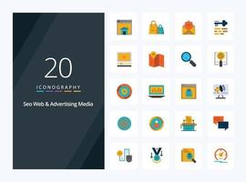 20 Seo Web And Advertising Media Flat Color icon for presentation vector