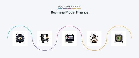 la línea de finanzas llenó el paquete de iconos planos 5 que incluye la empresa. fondo. impuesto. capital. financiero vector