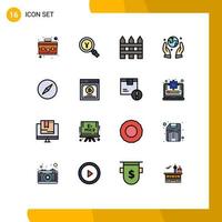 Flat Color Filled Line Pack of 16 Universal Symbols of navigation instagram barricade guarder earth saving Editable Creative Vector Design Elements