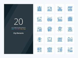 20 elementos de la ciudad icono de color azul para la presentación vector