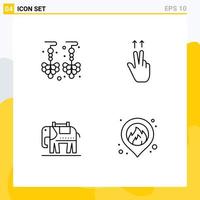 4 User Interface Line Pack of modern Signs and Symbols of drop fire fingers elephent map Editable Vector Design Elements