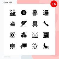 16 Universal Solid Glyphs Set for Web and Mobile Applications theater mobile order memory device Editable Vector Design Elements