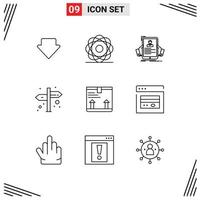 Mobile Interface Outline Set of 9 Pictograms of box sign resume navigation profile Editable Vector Design Elements