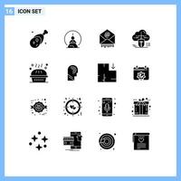 Mobile Interface Solid Glyph Set of 16 Pictograms of online cloud mental mouse mail Editable Vector Design Elements