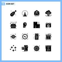 Mobile Interface Solid Glyph Set of 16 Pictograms of online cloud mental mouse mail Editable Vector Design Elements