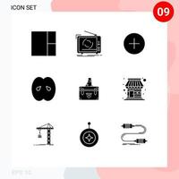 User Interface Pack of 9 Basic Solid Glyphs of business suitcase add peach grocery Editable Vector Design Elements