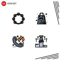 4 colores planos universales de línea de llenado para aplicaciones web y móviles bolsa de sonido de emergencia de audio elementos de diseño vectorial editables para bomberos vector