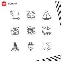 Universal Icon Symbols Group of 9 Modern Outlines of time clock warning view eye Editable Vector Design Elements