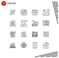 Mobile Interface Outline Set of 16 Pictograms of marketing business protection positions analytics Editable Vector Design Elements