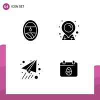 Pack of 4 Modern Solid Glyphs Signs and Symbols for Web Print Media such as plane calender location paper easter Editable Vector Design Elements