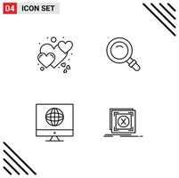 Group of 4 Filledline Flat Colors Signs and Symbols for heart media care view web Editable Vector Design Elements